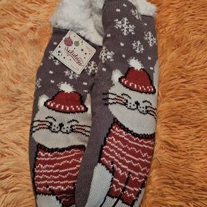 Holiday Editions Cat Design Women's Socks - Purple and Red
